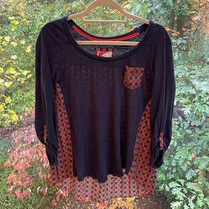 Anthropologie mixed media pleated boho top